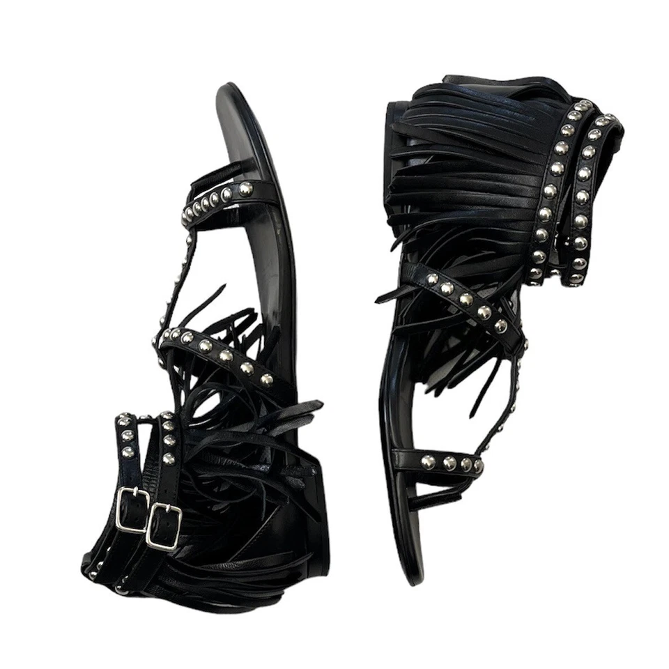 Saint Laurent Women’s Nu Pieds Fringe & Studded Gladiator Sandals size 36 Black - Image 4 of 4