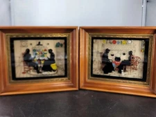 C A Richard Boston Mass Pair 6.5"×7.5" Black Shadow Box Silhouettes Wood Frame