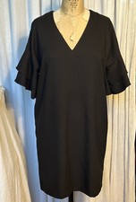 Banana Republic Womens Blk Crepe 1/2 Ruffle Sleeve Shift Dress Sz 6 used
