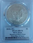 2018 W pcgs MS70 Silver Eagle Struck At West Point First Day Of Issue