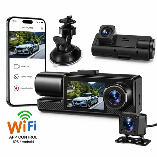 Dash Cam Auto WiFi 3 Telecamere Full HD App Smartphone Android iOS DVR 1296P prezzo ebay