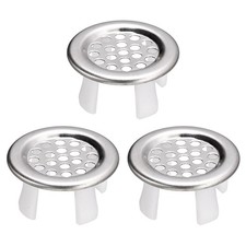 3 x Sink Trim Overflow Cover Ring Metal Round Hole Insert in Caps Silver