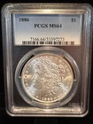 PCGS 1886 $1 NGC MS 64 Morgan Silver Dollar  🎆 BEAUTIFUL 64 GRADE  🎆