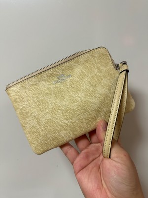 Coach Corner Zip Wristlet In Signature Canvas CAQ75 Gold/Olive for