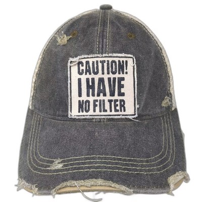 Headmost Trucker Hat Gray Beige OS Mesh Snapback Caution No Filter Distressed