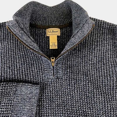 2025 LL Bean Mens XL Organic Cotton Henley Mock Neck Sweater Blue Gray 508120