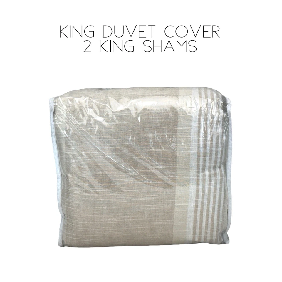 Charter Club Damask Designs Clifton Stripe KING Duvet & 2 Shams Set FLAX - $340 - Image 2 of 4
