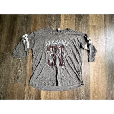 MV Sport Alabama T-Shirt Women XL Gray 3/4 Sleeve Graphic Tee Alabama 31 Striped