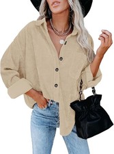 Women Corduroy Blouse Shirt Coat Jacket Top Lace Button Loose Casual Outwear New