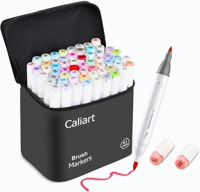 Alcohol Markers Brush Tip, 61 Colors Pastel Coloring Marker Set Dual Tip Fine &