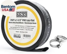 Water Discharge Hose 1-1/2” ID PVC Lay Flat 25FT Length with Clamps Heavy Duty B