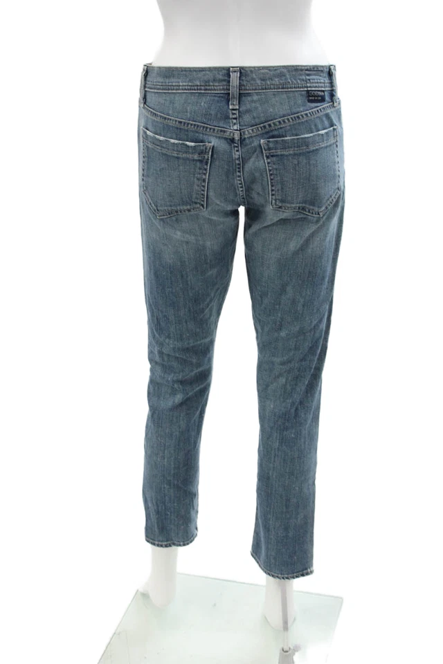 Pantalones de mezclilla rectos de tiro medio con cremallera de algodón azul talla 28 Goldsign para mujer Foto 3 de 4