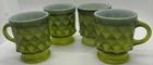 Set Of 4 VTG Anchor Hocking Fire King Kimberly Diamond Point Green Coffee Mugs