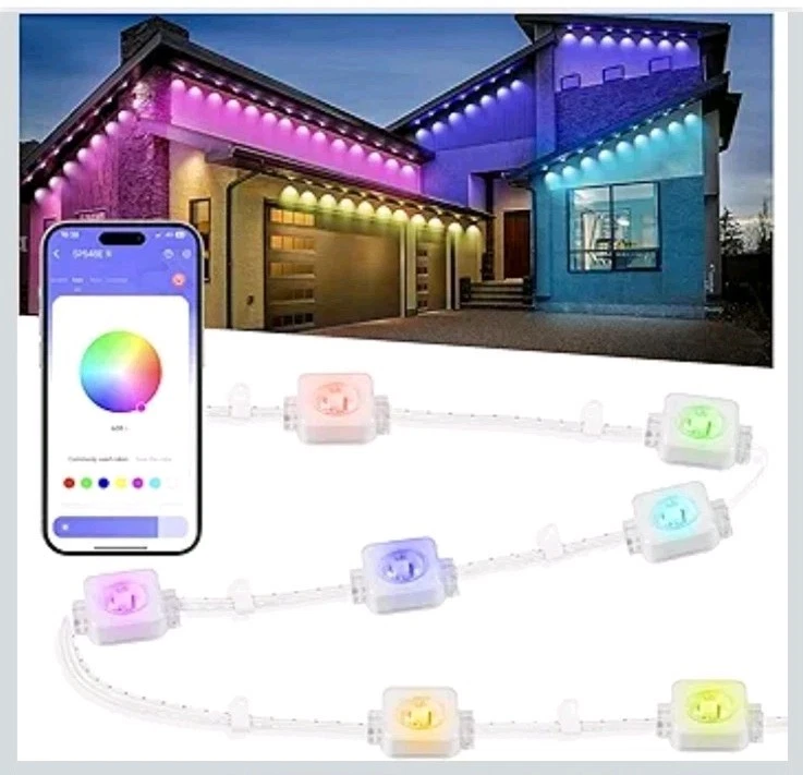 100ft LED Permanent Outdoor Smart Lights RGB 72 Scene Modes Eaves IP68 Christmas - Image 2 of 4