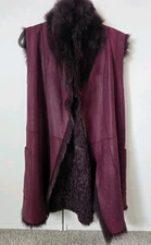 VINCE Toscana Shearling Fur Leather Reversible Burgundy Red Belt Vest S $1995