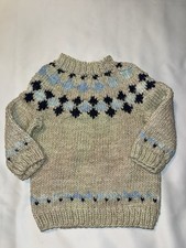Vintage Fair Isle Ski Sweater Childs Size -3/4 Hand Knit Wool
