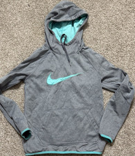 Nike Therma Women  s Pullover Hoodie Gray/Blue Fleece Logo Pockets XS