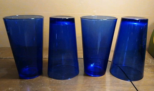 Set of 4 Vintage LIBBEY Cobalt Blue Tumblers Drinking Glasses 12 oz
