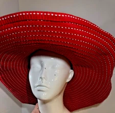 Sun 'N' Sand Tuscany Red Ribbon w/ White Stitching Sun Hat Wide Brim OSFM 55.5cm