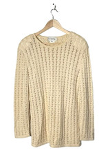Vintage Boho sweater women's L cream Loose Knit Shoulder Pads Soft Made In USA