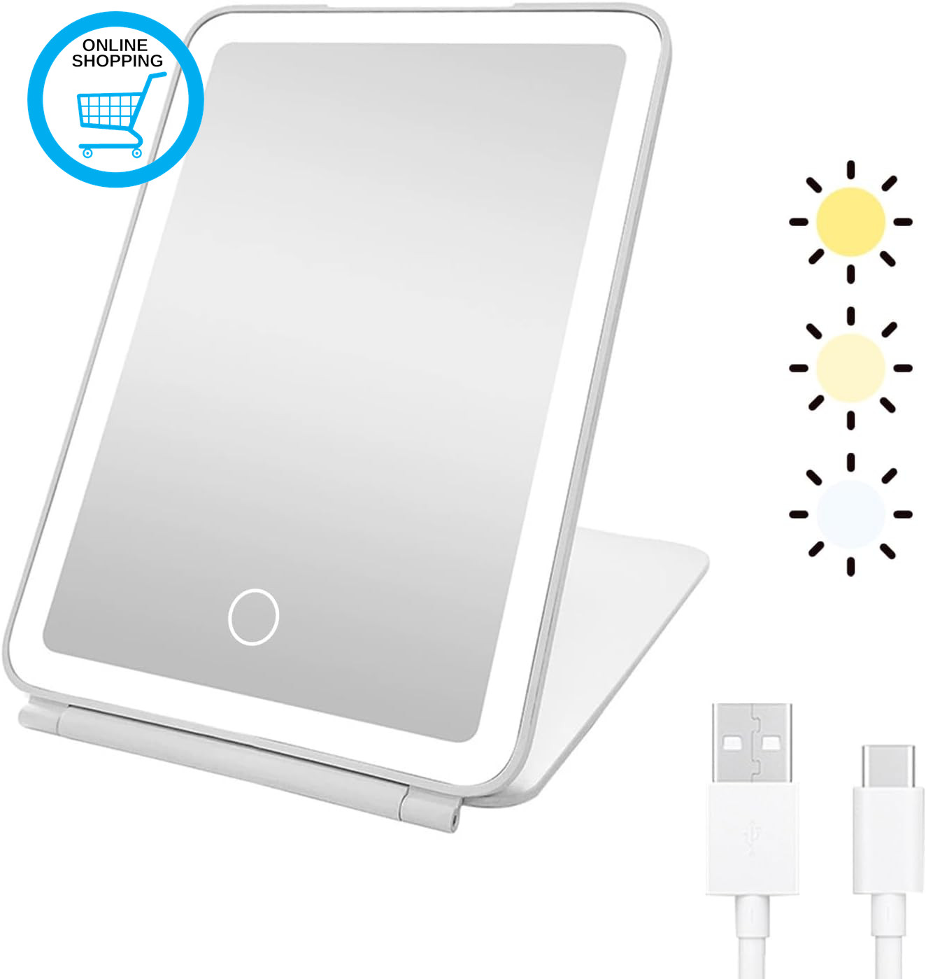 Rechargeable Makeup Mirror with Led Lights,Portable Tabletop Compact Folding Van