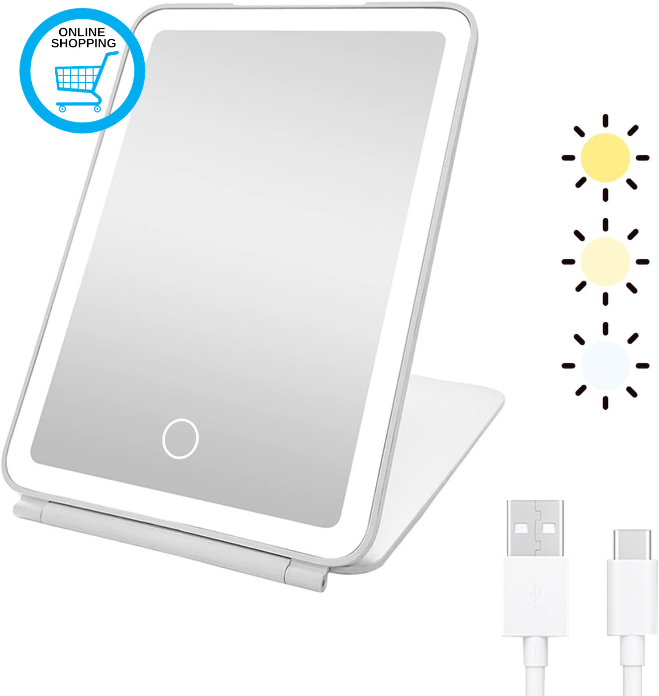 Rechargeable Makeup Mirror with Led Lights,Portable Tabletop Compact Folding Van