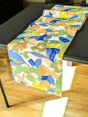 NEW Multi Color Floral Print Table Runner 14x72  Poly Cotton Room Essentials NWT