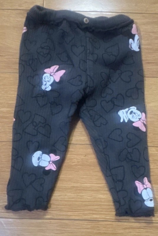 Zara Baby Leggings Black Minnie Mouse Hearts 6-9 Months Elastic Waist