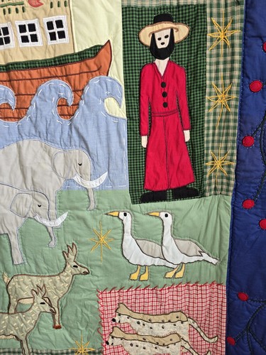 Vintage Williamsburg Arche Noah Quilt Überwurf Decke Applikation bestickt 49"x60" LESEN - Bild 7 von 16