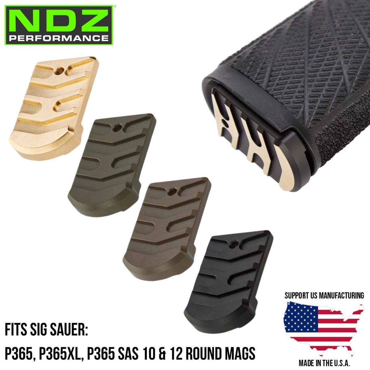 NDZ Sig P365 P365XL Brass Weighted Magazine Base Plate 10 & 12
