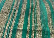 GREEN  GOLD STRIPED COTTON BLEND FABRIC REMNANT 44" W X 51" L