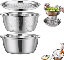 3-Piece Premium Stainless Steel Grater Basin Set, Mixing Bowl-Micro-Perforated