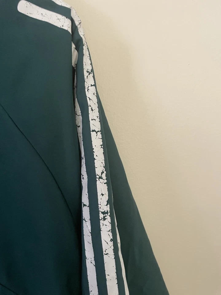 阿迪达斯复古 90 年代? 男式绿色抓绒衬里尼龙风衣套衫 XL Y2K — 第 3/4 张图片