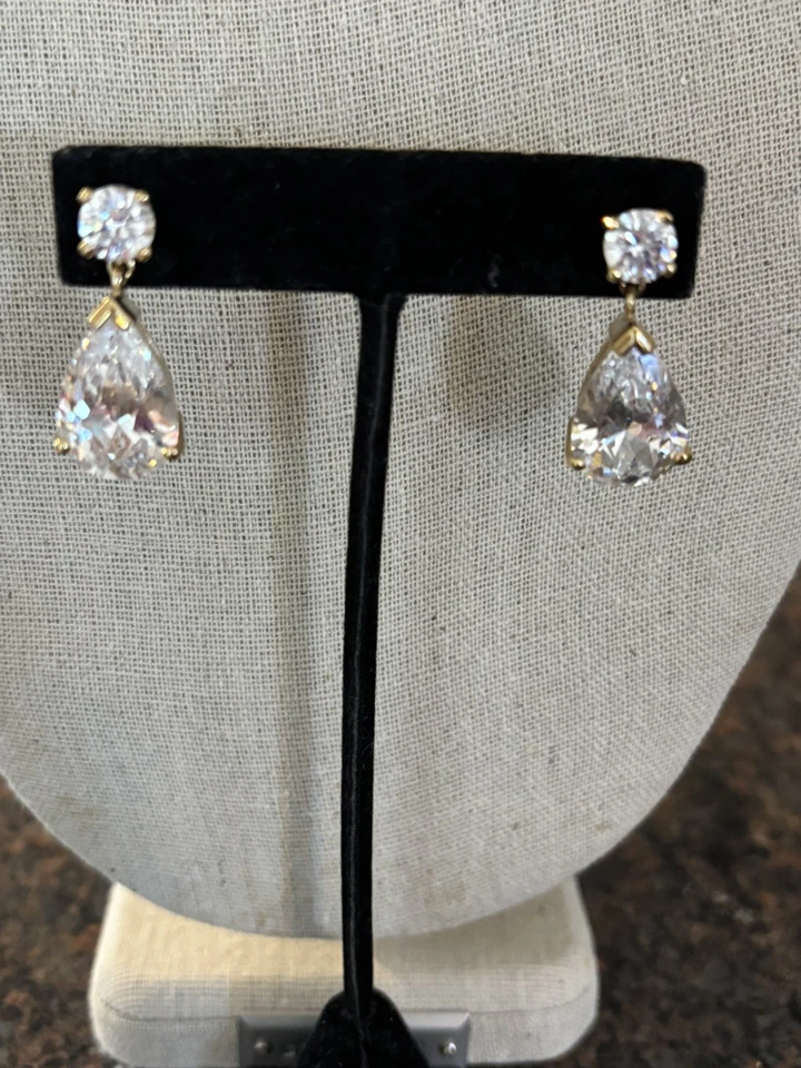 Impresionantes PENDIENTES SUZANNE SOMERS Lágrima Transparente Chapados en Oro.925 Brillantes Usados en Excelente Condición  Foto 4 de 4