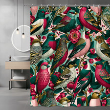 Bird Floral Shower Curtain, Colorful Birds and Leaves Print
