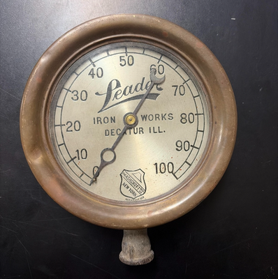 #ad Antique Industrial Pressure Gauge 100 PSI Leader Iron Works $90.00