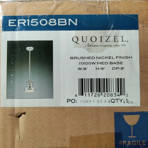 Quoizel ER1508BN Emery Vintage Mini Pendant Lighting, 1-Light, Brushed Nickel - Picture 4 of 6