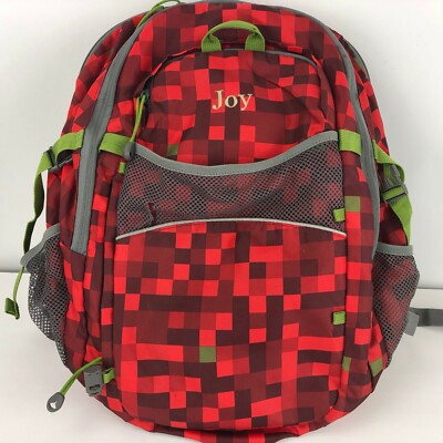Lands End Kids Medium Backpack Red Check Plaid Monogramed Joy School Tote