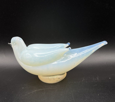 Vintage Murano Fratelli Toso White Bubble Italian Art Glass Bird Figurine 7''