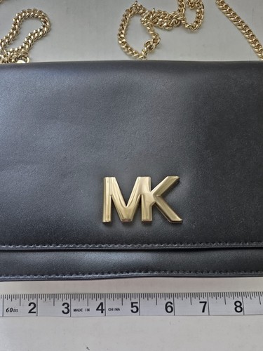 Michael Kors Clutch Purse Womens Black Leather Chain Strap Turn-lock Closure - Picture 4 of 10