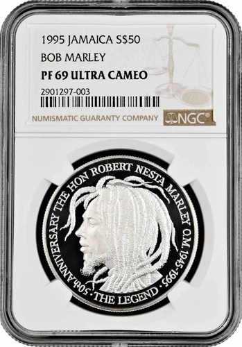 Jamaica 50 dollars 1995, NGC PF69 UC, "50th Anniversary - Birth of Bob Marley"