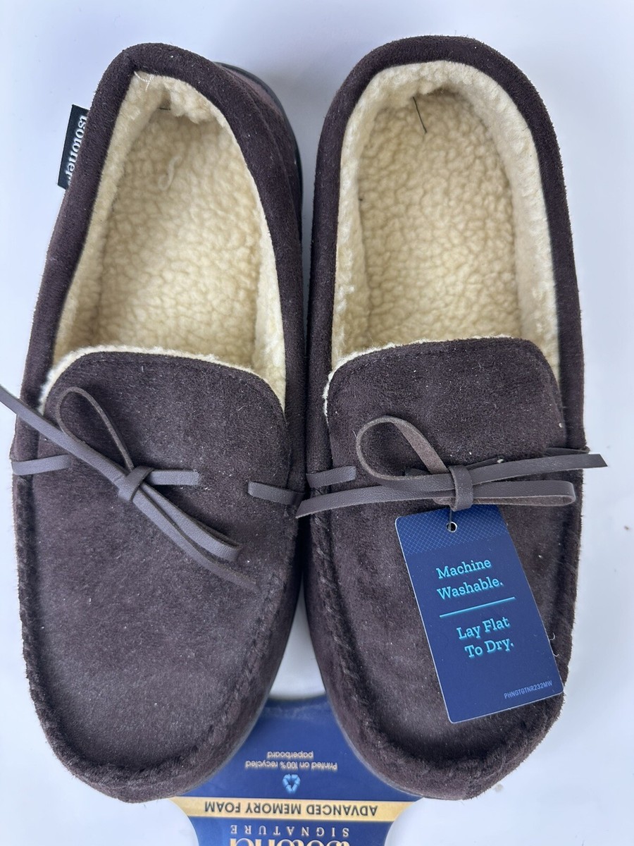 Isotoner Memory Foam Slippers Womens Brown Sherpa Lined - Main Image