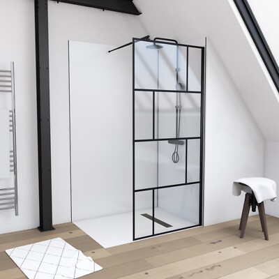 Walk In Dusche begehbare Dusche Duschwand Glaswand  90 x 195 cm mit Muster