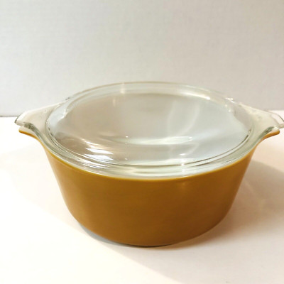 Pyrex Casserole 472 Round Baking Dish Glass Lid Autumn Fall Cinderella VTG READ