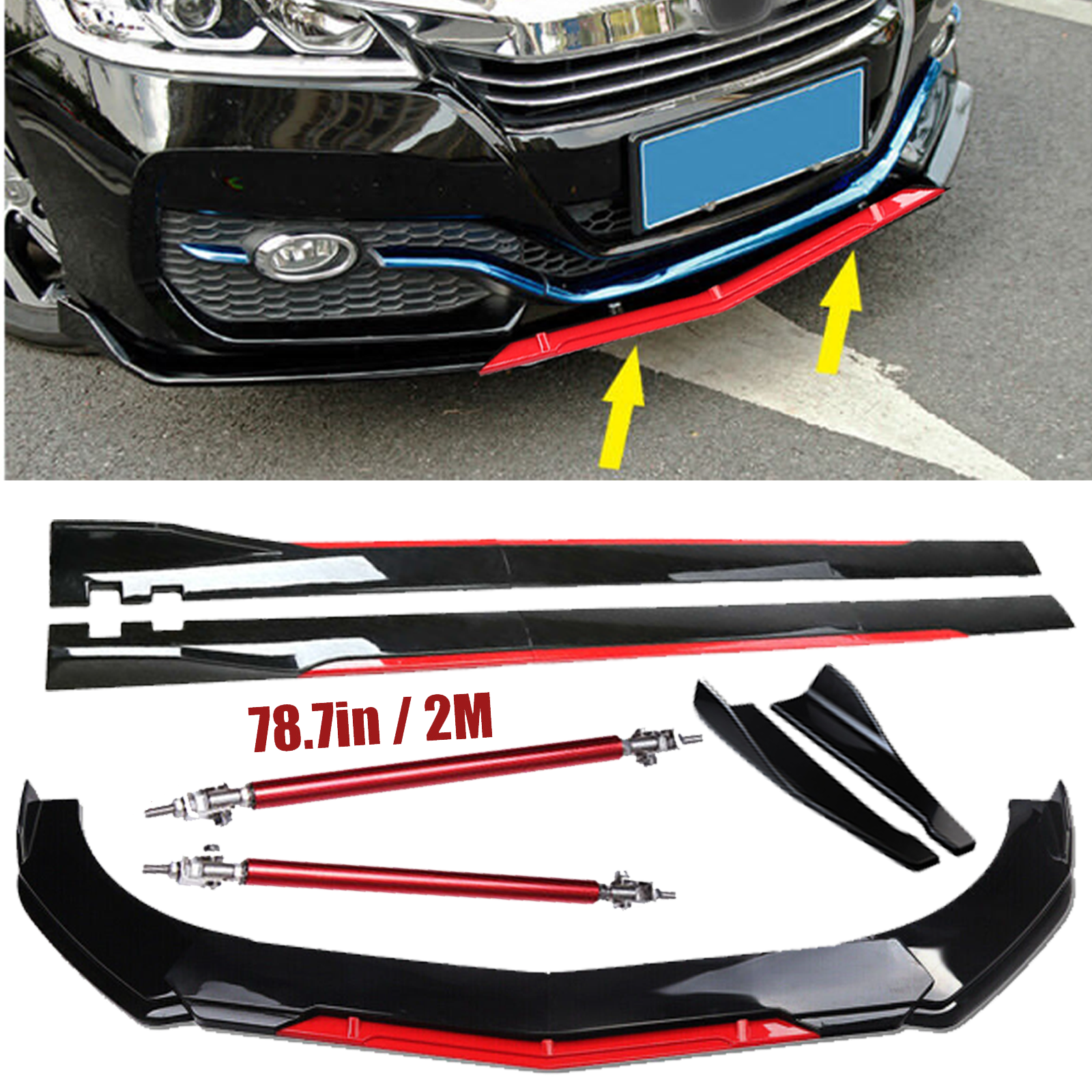Front Bumper Lip Splitter Spoiler Side Skirts Glossy Black For Honda Accord