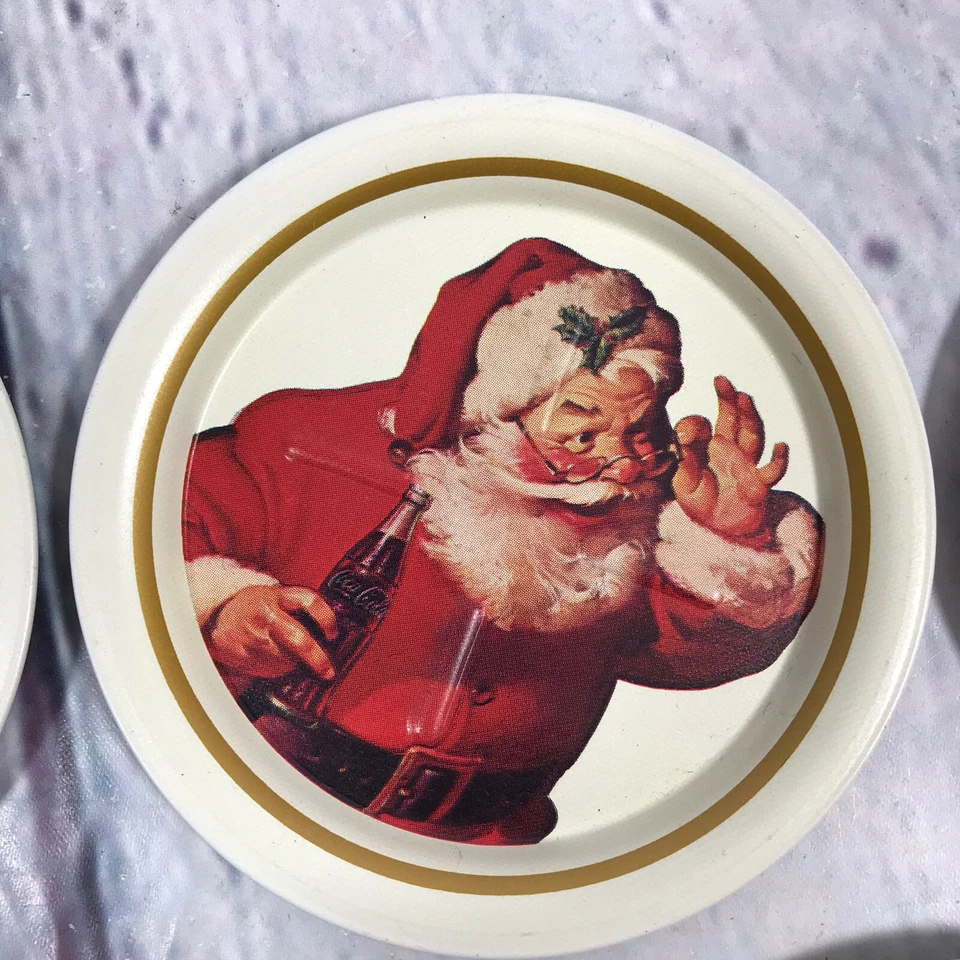 5 Vintage Metal Coasters Santa Claus Coca-Cola Soda Drink Advertising - 3.5" - Image 3 of 4