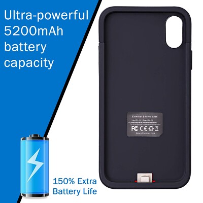 iPhone X/Xs 5200mAh Battery Charging Case Black Power Bank Cover