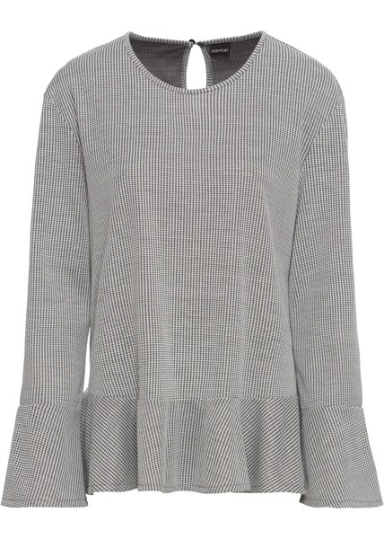 Bodyflirt Damen Langarm-Shirt Mit Volant Schwarz/Weiß 943107 Gr. 32/34-image