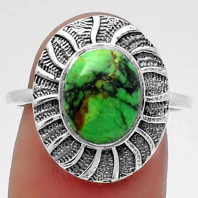 Natural Green Matrix Turquoise 925 Sterling Silver Ring s.8 Jewelry R-1085