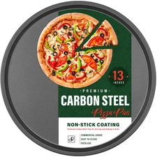 13 Inch Carbon Steel Pizza Pan, [Premium] Non-Stick Coating, Commercial Grade, S